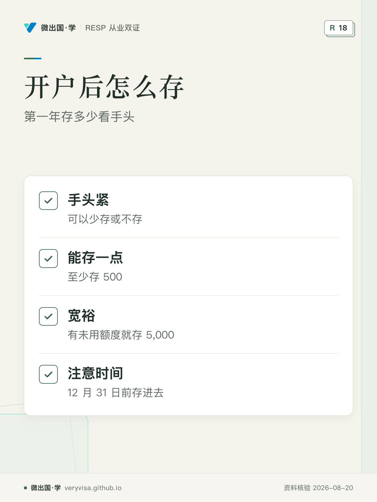 开户后怎么存；第一年存多少看手头；手头紧；能存一点；宽裕；注意时间