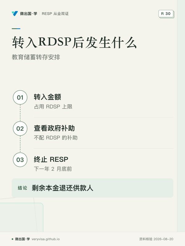 转入RDSP后发生什么；教育储蓄转存安排；转入金额；查看政府补助；终止 RESP；剩余本金退还供款人