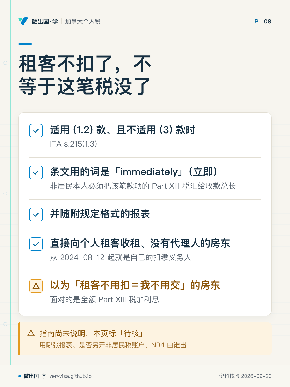 租客不扣了，不等于这笔税没了；适用 (1.2) 款、且不适用 (3) 款时；条文用的词是「immediately」（立即）；并随附规定格式的报表；直接向个人租客收租、没有代理人的房东；以为「租客不用扣＝我不用交」的房东；指南尚未说明，本页标「待核」
