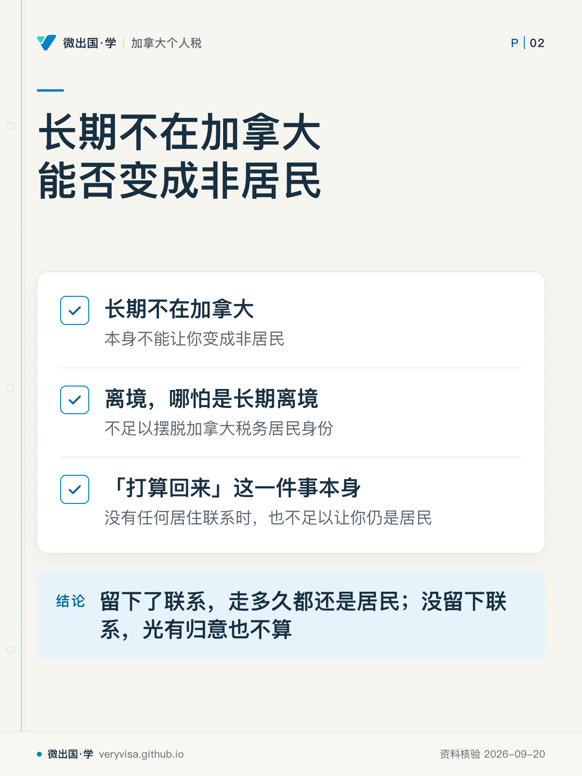 长期不在加拿大能否变成非居民；长期不在加拿大；离境，哪怕是长期离境；「打算回来」这一件事本身；留下了联系，走多久都还是居民；没留下联系，光有归意也不算