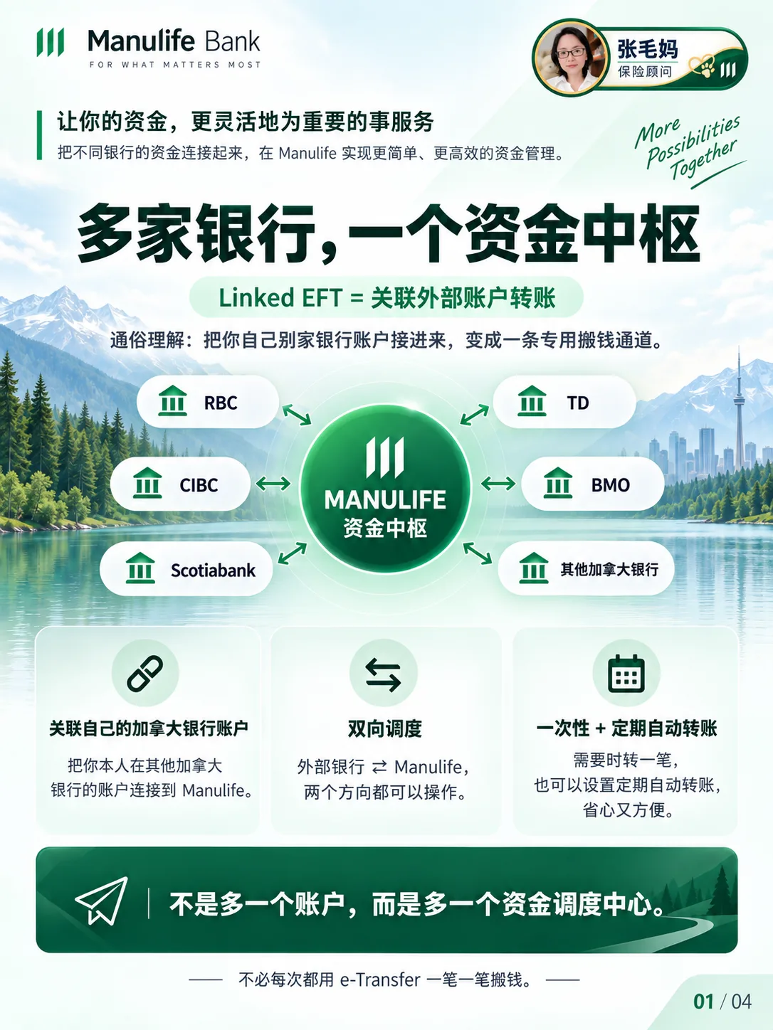 把本人多家银行账户关联起来,可集中安排资金转入转出