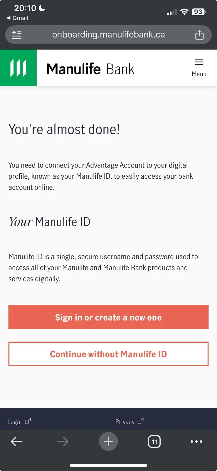 确认页:Continue without Manulife ID