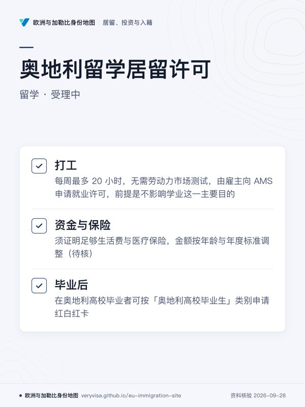 奥地利留学居留许可;留学 · 受理中;打工;资金与保险;毕业后