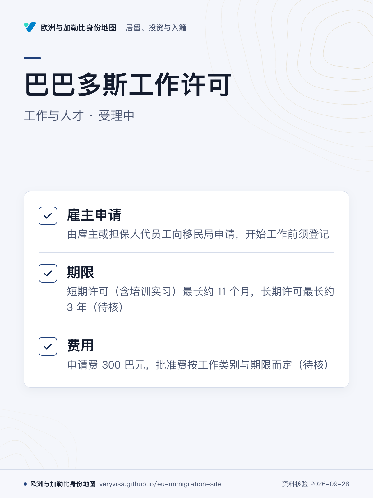 巴巴多斯工作许可；工作与人才 · 受理中；雇主申请；期限；费用