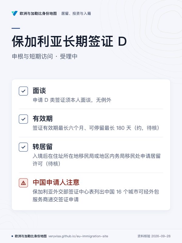 保加利亚长期签证 D;申根与短期访问 · 受理中;面谈;有效期;转居留;中国申请人注意