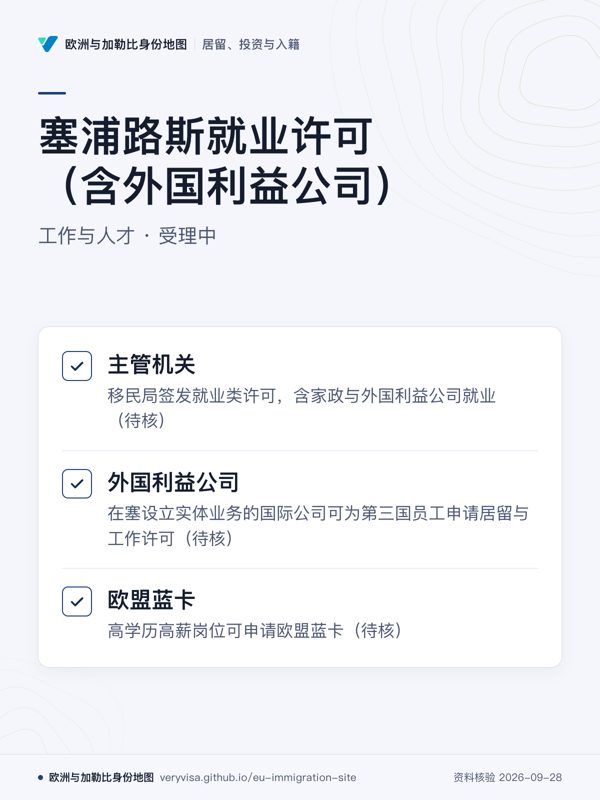 塞浦路斯就业许可(含外国利益公司);工作与人才 · 受理中;主管机关;外国利益公司;欧盟蓝卡