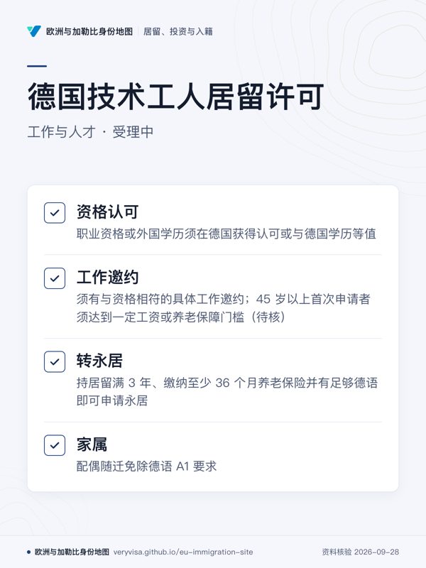 德国技术工人居留许可;工作与人才 · 受理中;资格认可;工作邀约;转永居;家属