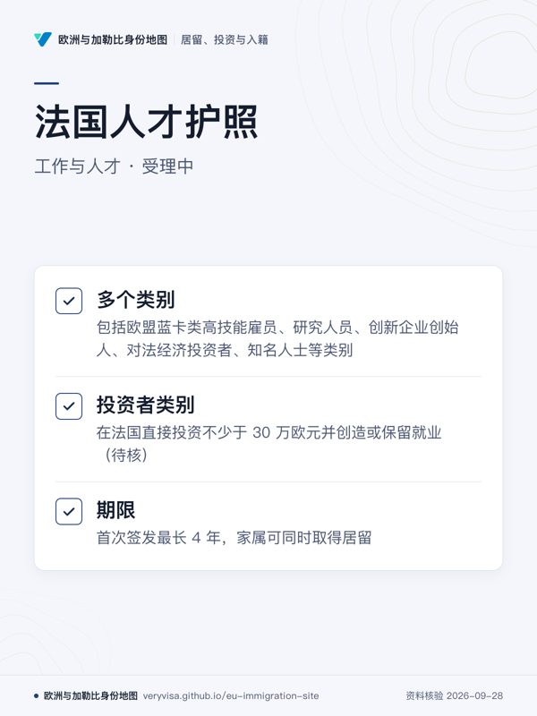 法国人才护照;工作与人才 · 受理中;多个类别;投资者类别;期限