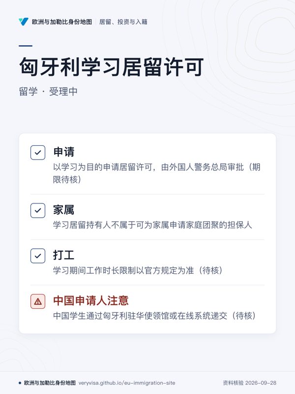 匈牙利学习居留许可;留学 · 受理中;申请;家属;打工;中国申请人注意