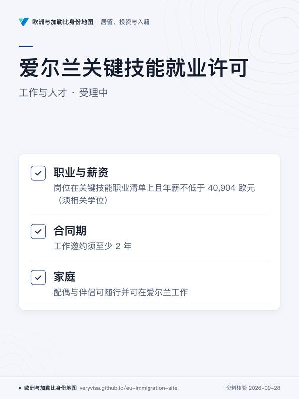爱尔兰关键技能就业许可;工作与人才 · 受理中;职业与薪资;合同期;家庭
