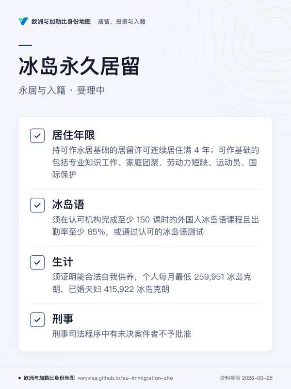 冰岛永久居留;永居与入籍 · 受理中;居住年限;冰岛语;生计;刑事