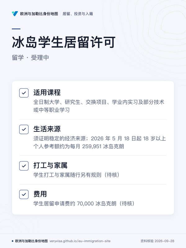 冰岛学生居留许可;留学 · 受理中;适用课程;生活来源;打工与家属;费用