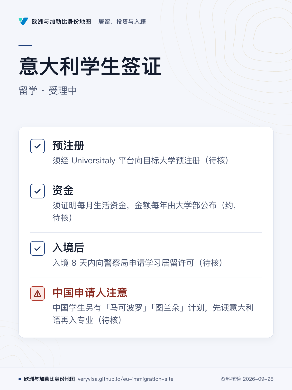 意大利学生签证；留学 · 受理中；预注册；资金；入境后；中国申请人注意