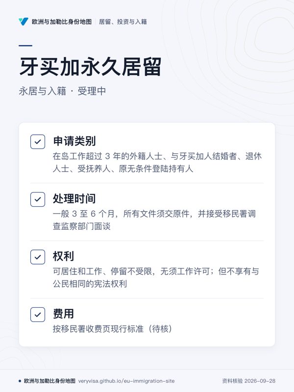 牙买加永久居留;永居与入籍 · 受理中;申请类别;处理时间;权利;费用