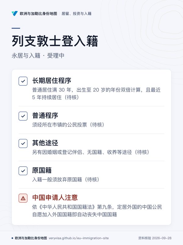 列支敦士登入籍;永居与入籍 · 受理中;长期居住程序;普通程序;其他途径;原国籍;中国申请人注意