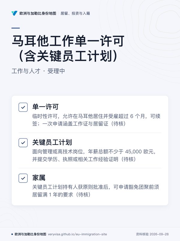 马耳他工作单一许可(含关键员工计划);工作与人才 · 受理中;单一许可;关键员工计划;家属