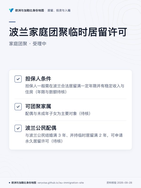 波兰家庭团聚临时居留许可;家庭团聚 · 受理中;担保人条件;可团聚家属;波兰公民配偶