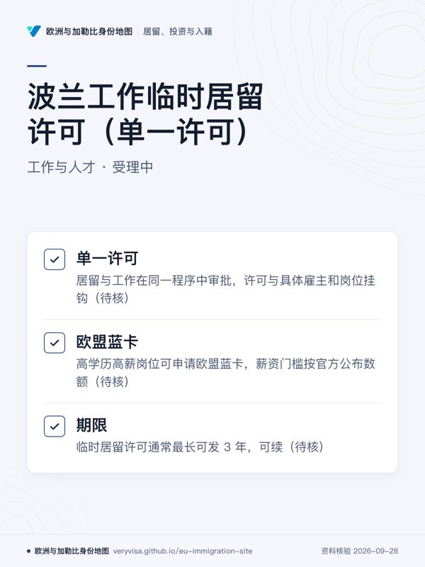 波兰工作临时居留许可(单一许可);工作与人才 · 受理中;单一许可;欧盟蓝卡;期限
