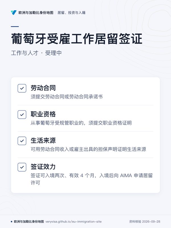 葡萄牙受雇工作居留签证;工作与人才 · 受理中;劳动合同;职业资格;生活来源;签证效力