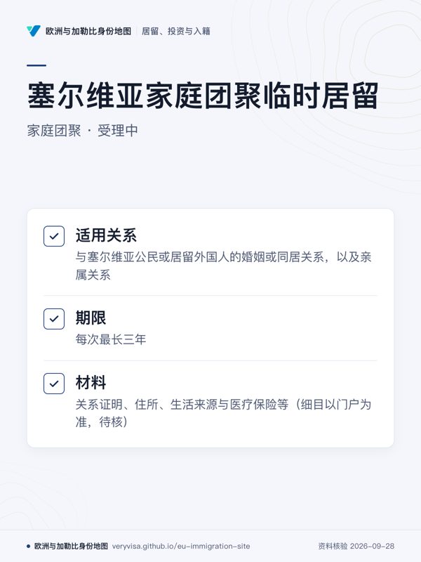 塞尔维亚家庭团聚临时居留;家庭团聚 · 受理中;适用关系;期限;材料