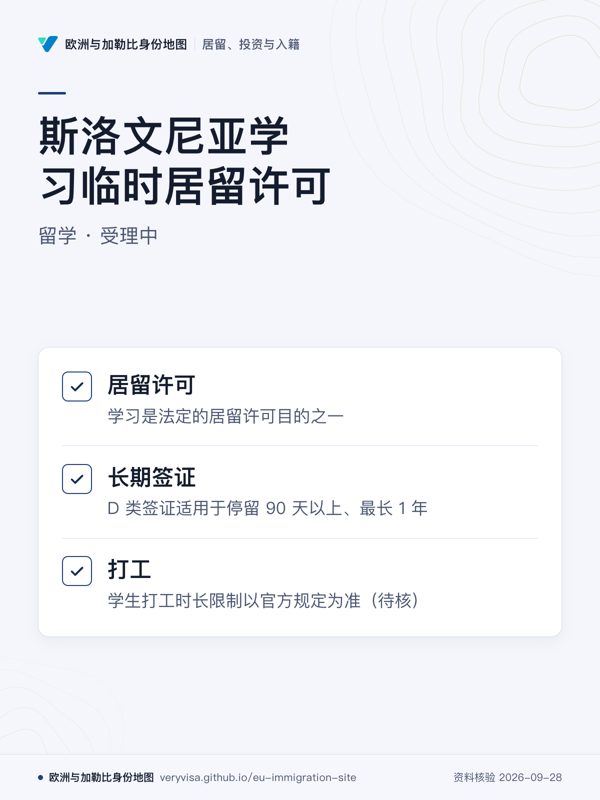 斯洛文尼亚学习临时居留许可;留学 · 受理中;居留许可;长期签证;打工