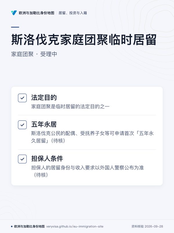 斯洛伐克家庭团聚临时居留;家庭团聚 · 受理中;法定目的;五年永居;担保人条件