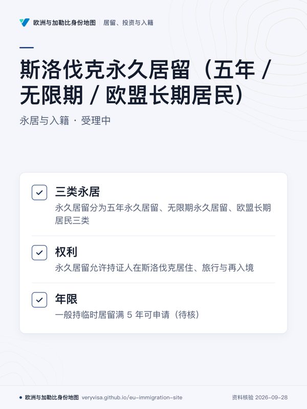 斯洛伐克永久居留(五年/无限期/欧盟长期居民);永居与入籍 · 受理中;三类永居;权利;年限