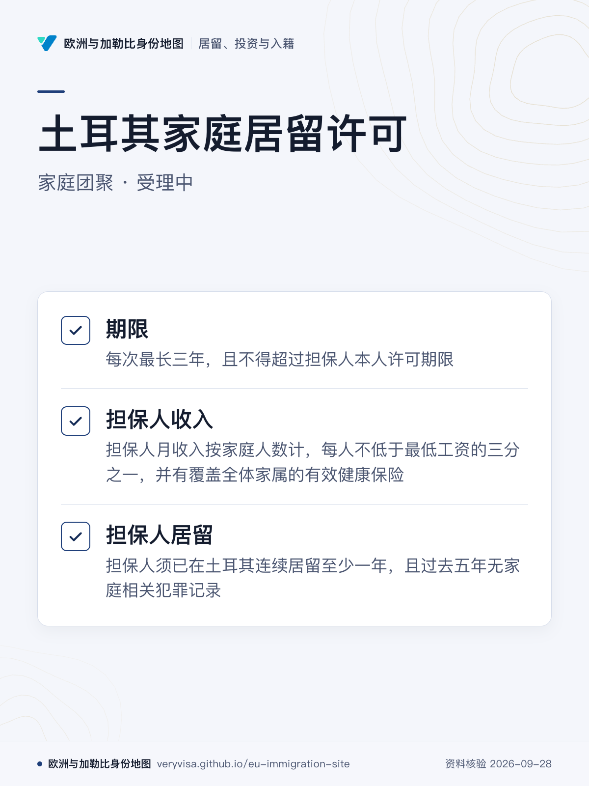 土耳其家庭居留许可；家庭团聚 · 受理中；期限；担保人收入；担保人居留