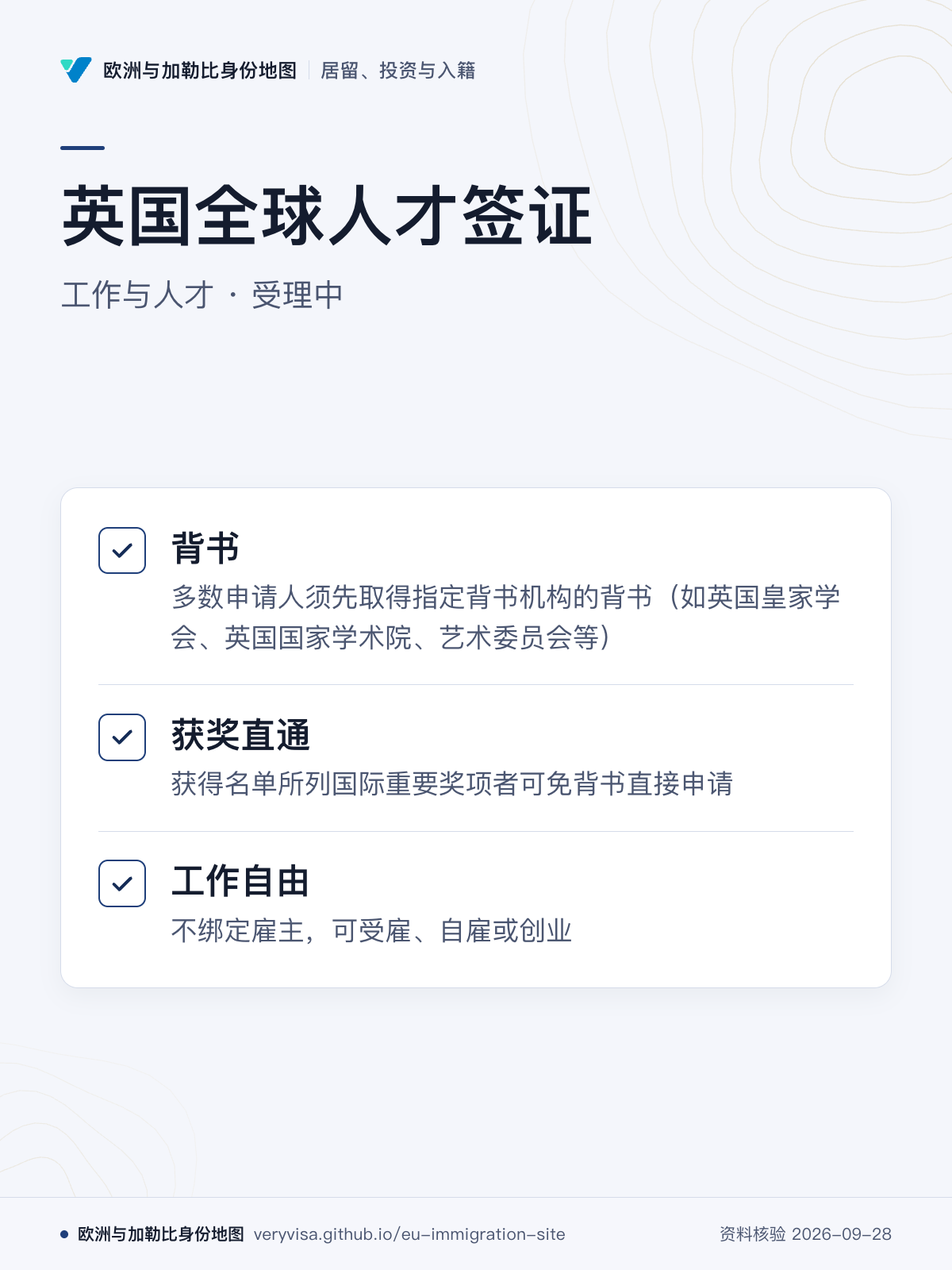 英国全球人才签证；工作与人才 · 受理中；背书；获奖直通；工作自由