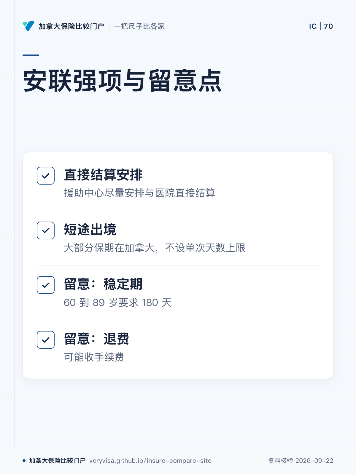 安联强项与留意点；直接结算安排；短途出境；留意：稳定期；留意：退费