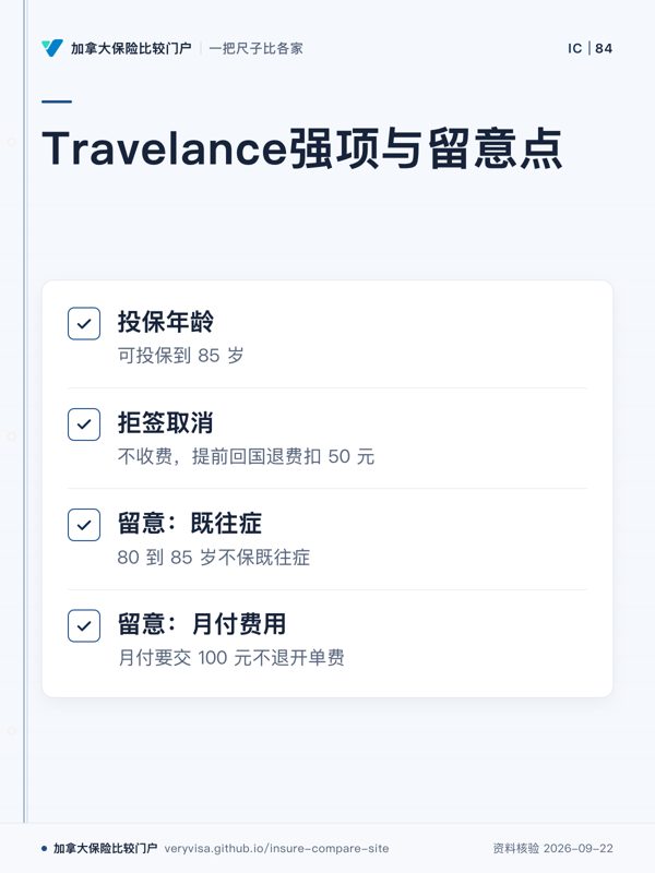Travelance强项与留意点;投保年龄;拒签取消;留意:既往症;留意:月付费用