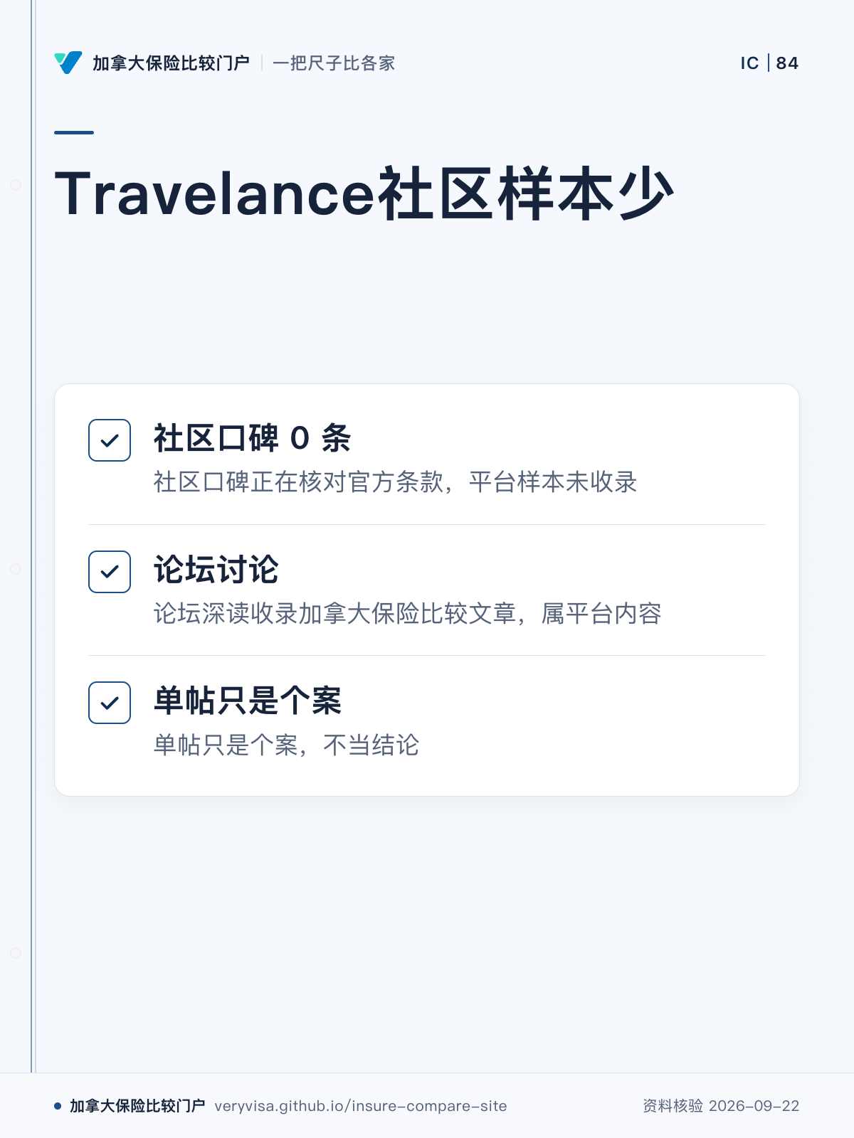 Travelance社区样本少；社区口碑 0 条；论坛讨论；单帖只是个案