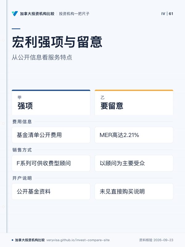 宏利强项与留意；从公开信息看服务特点；强项；要留意；费用信息；销售方式；开户说明