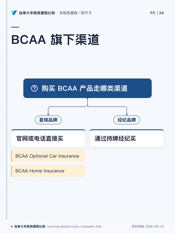 BCAA 旗下渠道;购买 BCAA 产品走哪类渠道;直销品牌;官网或电话直接买;经纪品牌;通过持牌经纪买;BCAA Optional Car Insurance;BCAA Home Insurance