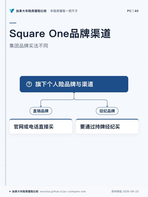 Square One品牌渠道;集团品牌买法不同;旗下个人险品牌与渠道;直销品牌;官网或电话直接买;经纪品牌;要通过持牌经纪买