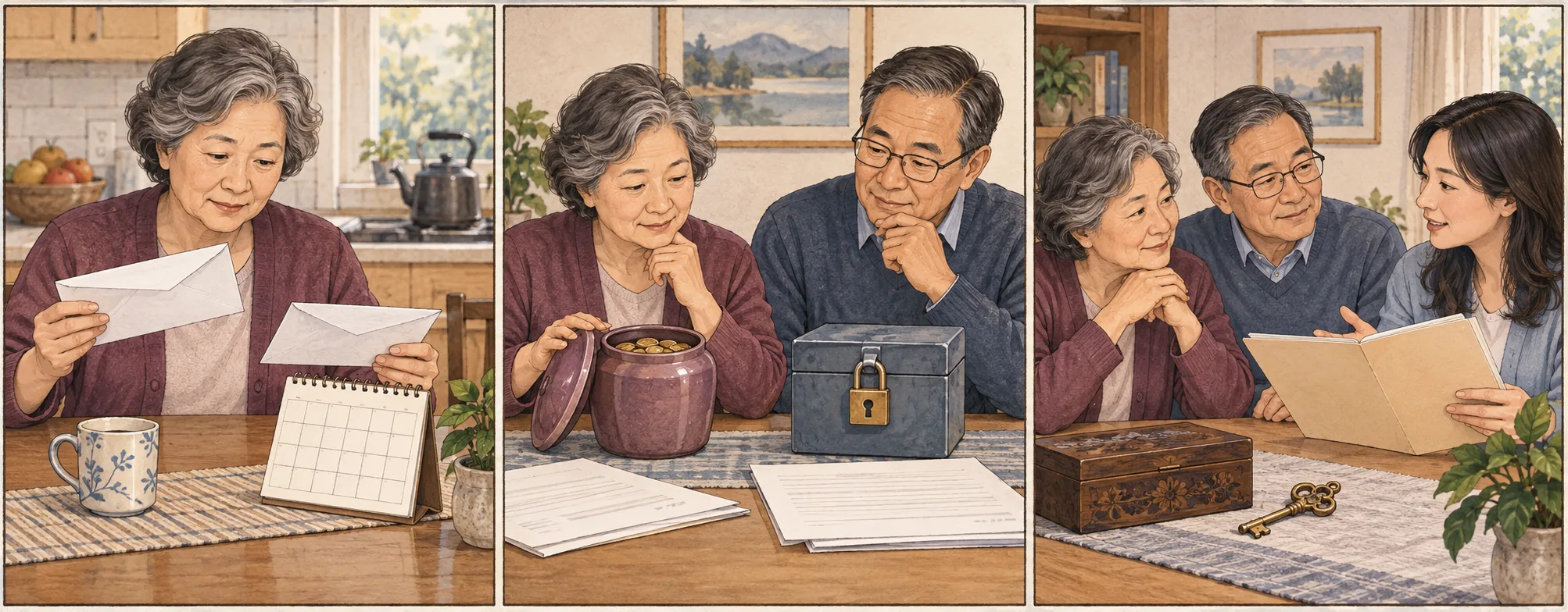 三格情景：到账与全年税分开；普通账户与锁定账户分开；家庭讨论身故承接条件。